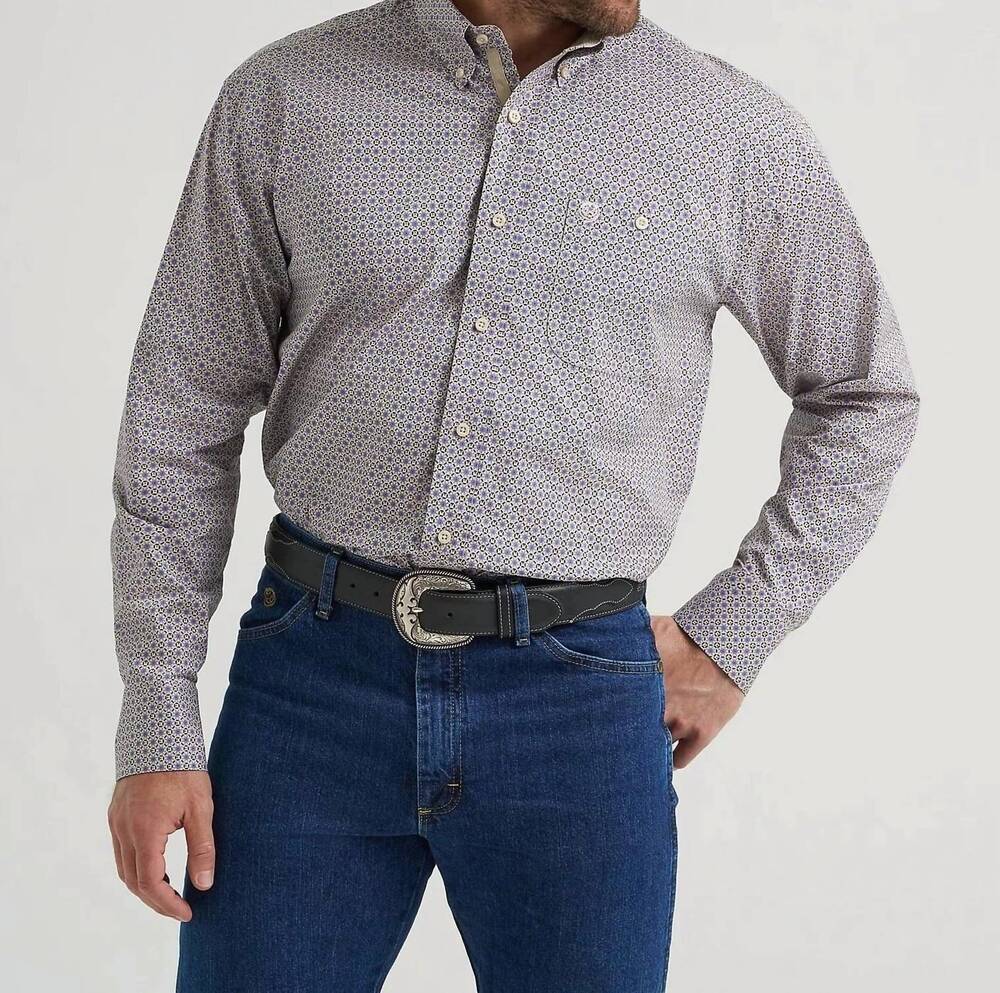 NEW WRANGLER george strait long sleeve shirt in purple/ grey
